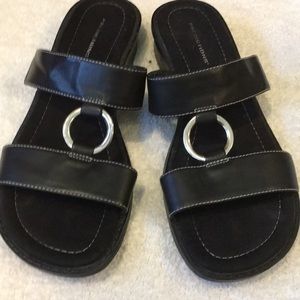 Black sandals with silver ring. Size 8